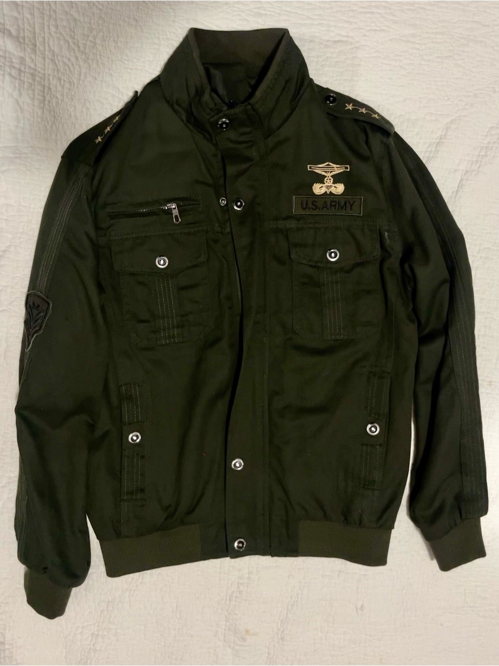 U.S. Army Inspired Boys Military Bomber Jacket - Olive Green